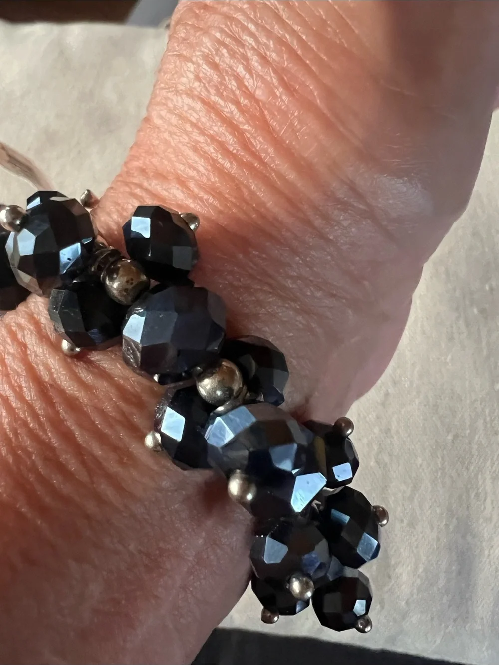 Nicole Dark Navy Blue/Silver Tone Bead Stretch Bracelet, new with tag